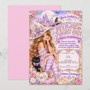 Invitación Noche de Brujas de Halloween Rosa Pastel Lavanda