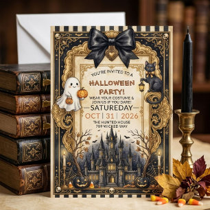 Invitación Noche de Brujas Gótica Antigua Casa Embrujada Espe