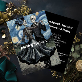 Invitación Noche de Brujas Van Gogh Skeletons Bailando en una
