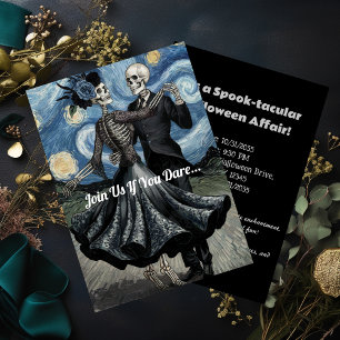 Invitación Noche de Brujas Van Gogh Skeletons Bailando en una