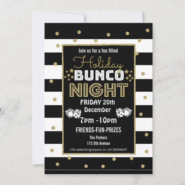 Invitación noche de bunco de vacaciones, fiesta de bunco even (Anverso)