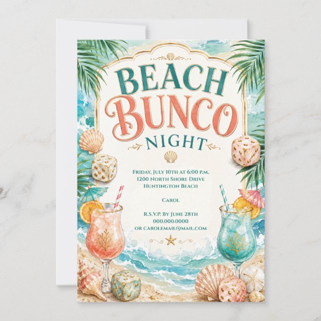Invitación Noche de Bunco en la Playa (Anverso)