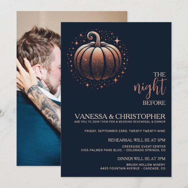 Invitación Noche de calabaza antes del ensayo del Boda (Anverso / Reverso)