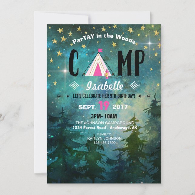 Invitación Noche de camping en el bosque salvaje (Anverso)
