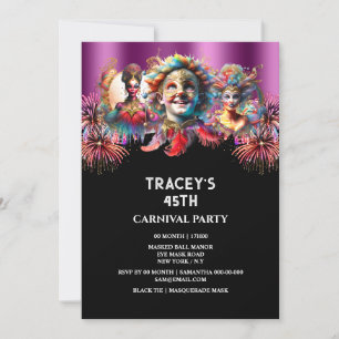 Invitación Noche de carnaval circo fuegos artificiales mascar