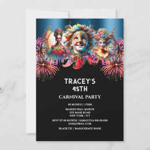 Invitación Noche de carnaval fuegos artificiales de circo más