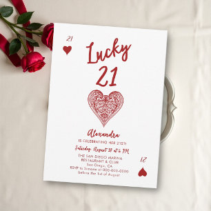 Invitación Noche de Casino As de Corazones Vintage Rojo Cumpl