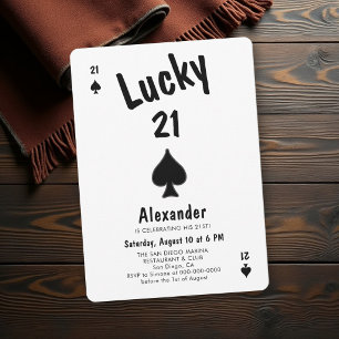 Invitación Noche de Casino As de Picas Negro Hombres Cumpleañ