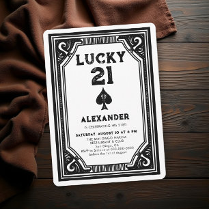 Invitación Noche de Casino As Vintage Espadas Hombres Cumplea