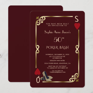 Invitación Noche de Casino Burgundy Profundo Cumpleaños Gatsb