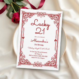 Invitación Noche de Casino Carta de Cumpleaños Roja Vintage