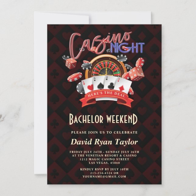 Invitación Noche de Casino Elegante Fin de Semana de Soltero  (Anverso)