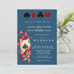Invitación Noche de Casino en Acuarela Bodas Azul Marino Burg
