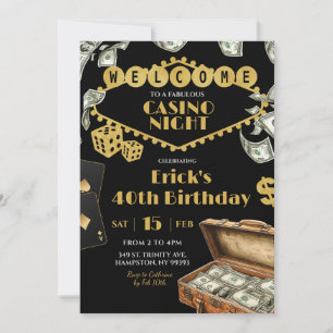 Invitación Noche de Casino Fabuloso Cumpleaños Adulto 40 50