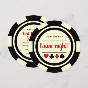 Invitación Noche de Casino Ficha de Poker Blanco Negro