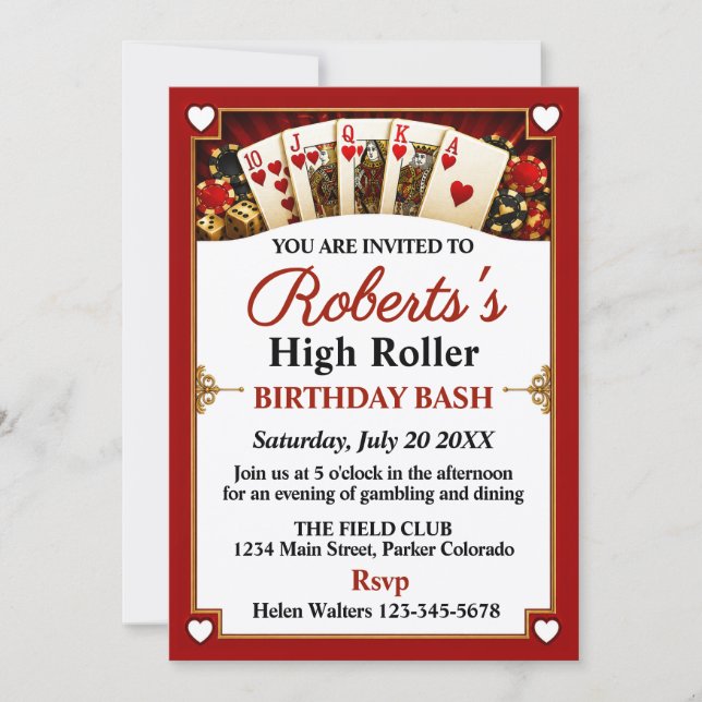 Invitación Noche de Casino Fiesta de Cumpleaños (Anverso)