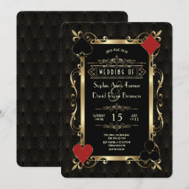 Invitación Noche de Casino Glam Gold Art Deco 20s Boda Gatsby
