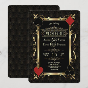 Invitación Noche de Casino Glam Gold Art Deco 20s Boda Gatsby