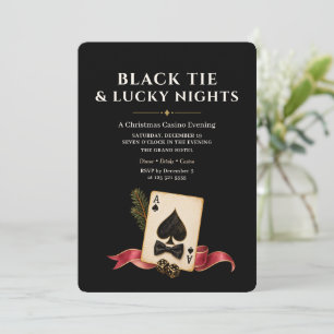 Invitación Noche de Casino Navidad Corbata Negra Fiesta de Ju
