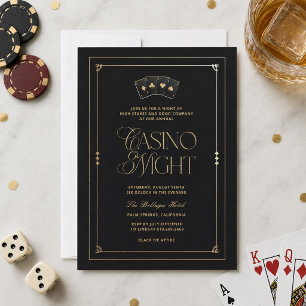 Invitación Noche de Casino Negro Oro Art Déco