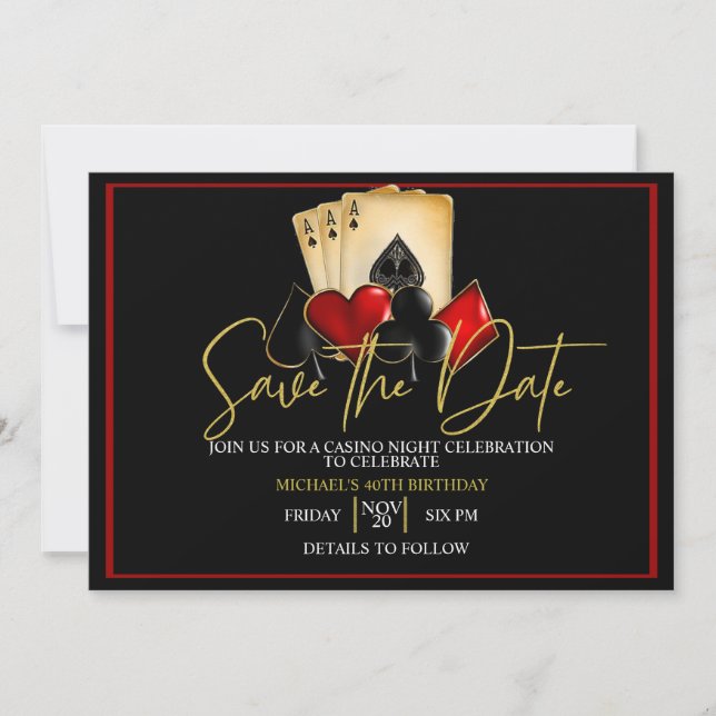 INVITACIÓN NOCHE DE CASINO, NOCHE DE POKER, JUEGO, DIENTE DE  (Anverso)