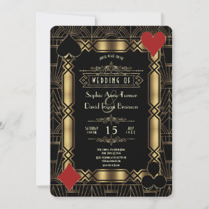 Invitación Noche de Casino Oro Art Deco Boda Gatsby 1920