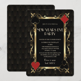 Invitación Noche de Casino Oro Art Deco Fiesta de Año Nuevo