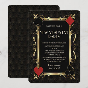 Invitación Noche de Casino Oro Art Deco Fiesta de Año Nuevo
