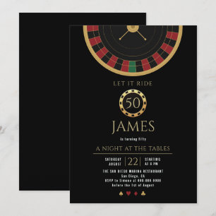 Invitación Noche de Casino Ruleta de Oro Cumpleaños 50 Hombre