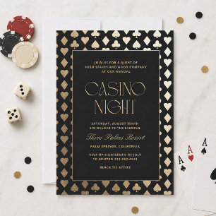 Invitación Noche de Casino Tarjetas Negras y Dorad