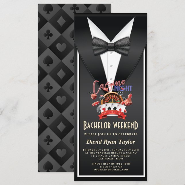 Invitación Noche de Casino Única con Esmoquin para Fin de Sem (Anverso / Reverso)