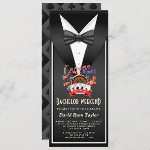 Invitación Noche de Casino Único Tuxedo Bachelend Weekend