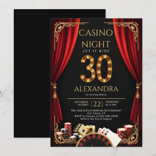Invitación Noche de Casino Vegas Póquer Ruleta Cumpleaños 30