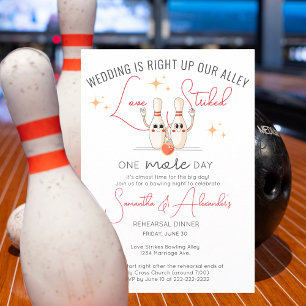 Invitación Noche de Cena de Ensayo de Bodas en Bolera Moderna