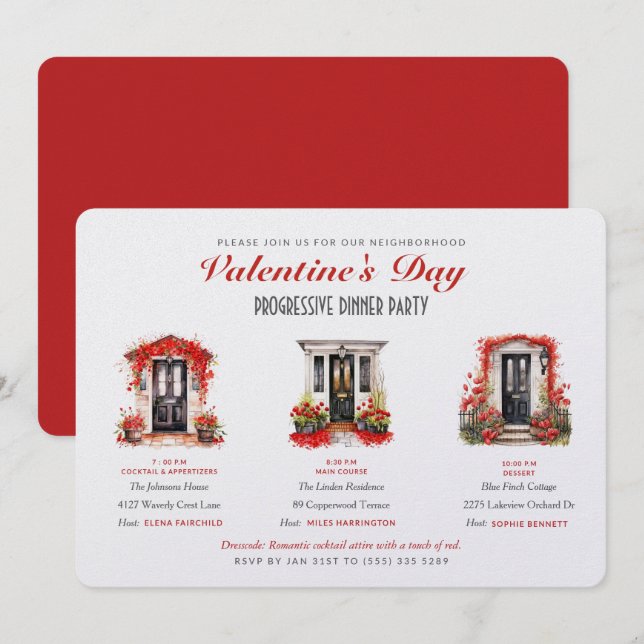 Invitación Noche de Cena Progresiva del Día de San Valentín (Anverso / Reverso)