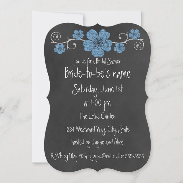 Invitación Noche de Chalkboard para Rosas salvajes azules (Anverso)
