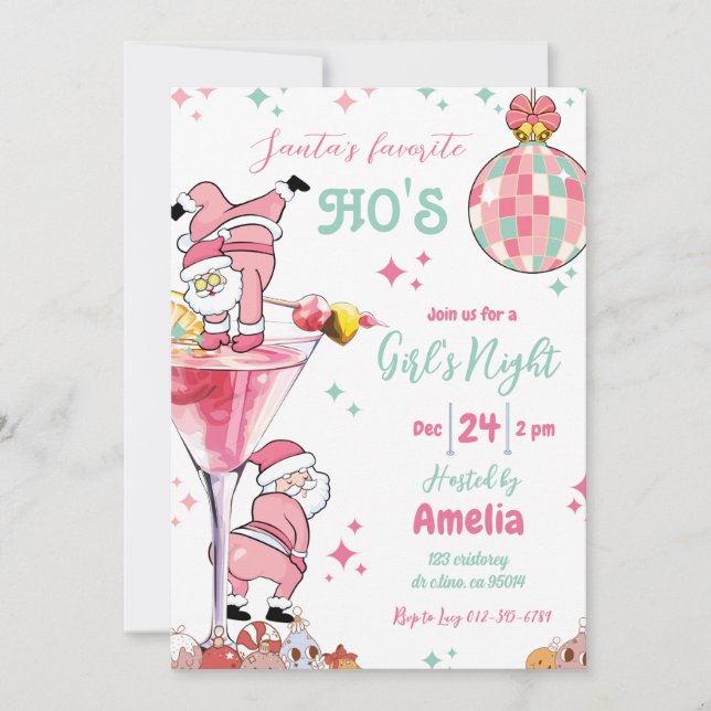 Invitación Noche de Chica de Fiesta de cócteles Navidades div (Anverso)