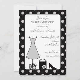 Invitación Noche de Chica de Punto de Polka Plata Negra