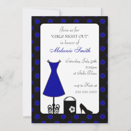 Invitación Noche de Chica del Punto de Polka Azul Negro