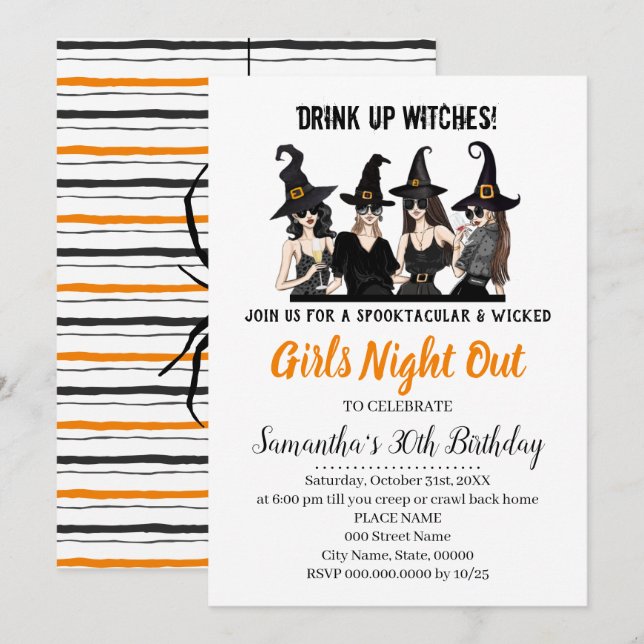Invitación Noche de chica fuera Fiesta de Halloween de Witnes (Anverso / Reverso)