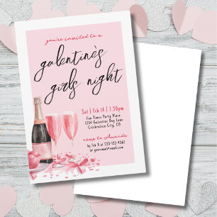 Invitación Noche de Chicas Champán Rosado Día de Galentines