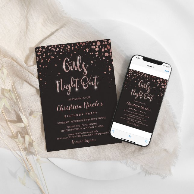 Invitación "Noche de Chicas" Cumpleaños o Bachelorette Glam (Subido por el creador)