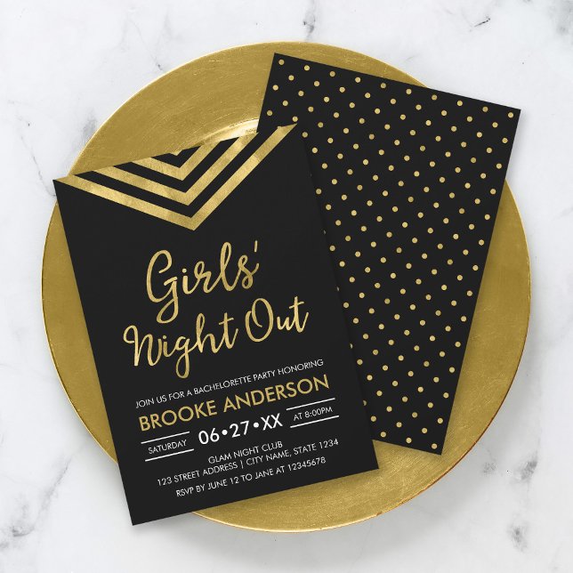 Invitación Noche de Chicas de Bachelorette, Chevron de oro fa (Subido por el creador)