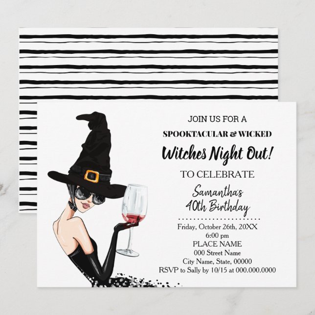 Invitación Noche de chicas de brujas fuera de la fiesta de cu (Anverso / Reverso)