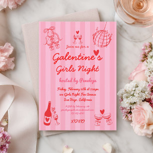 Invitación Noche de chicas de Galentine retro dibujado a mano