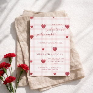 Invitación Noche de chicas de Galentines Fiesta Minimal Coraz