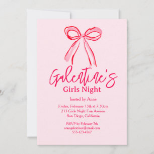 Invitación Noche de chicas de Galentine's rosa rojo dibujado