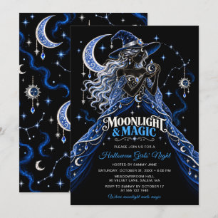 Invitación Noche de chicas de Halloween con luz de luna y mag