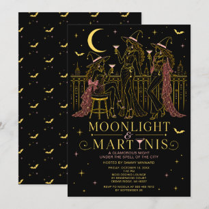 Invitación Noche de chicas de Halloween con luz de luna y mar