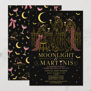 Invitación Noche de chicas de Halloween con luz de luna y mar